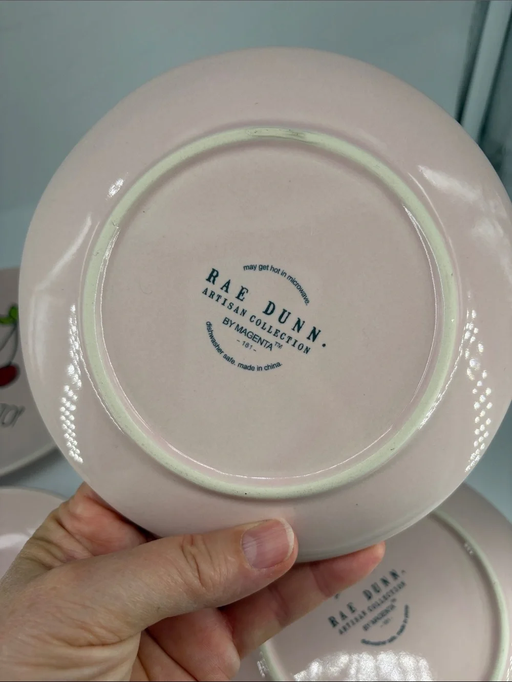 Rae Dunn Pink 'Cherry On Top' Dessert Plates - Red Cherry Design 6”